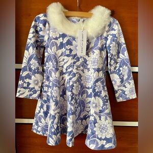 Janie & Jack Faux Fur Collar Floral Ponte Dress